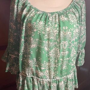 Democracy Peasant Blouse - Green and Cream - Size M